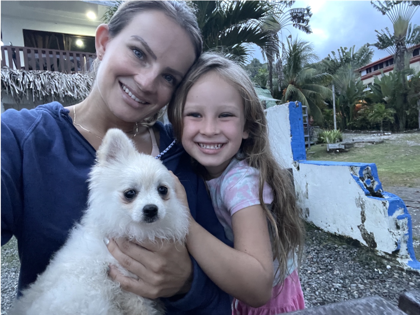 Sarah Elena with her daughter and their dog